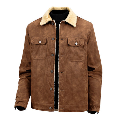 KZZ  Men's Loose-fitting Casual Faux Suede Lambswool Lined Jacket