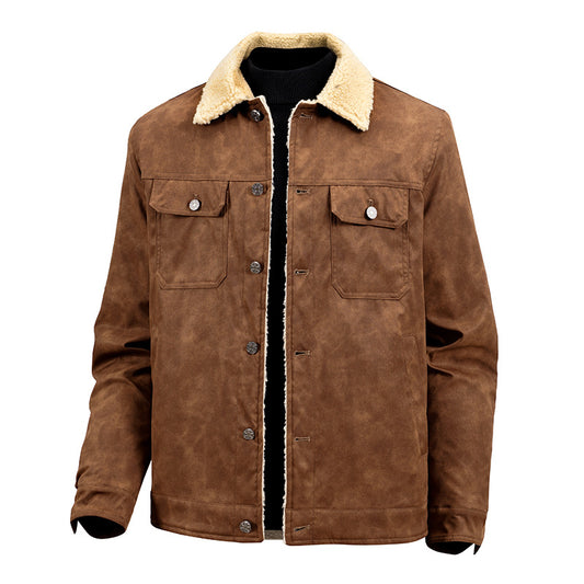 KZZ  Men's Loose-fitting Casual Faux Suede Lambswool Lined Jacket