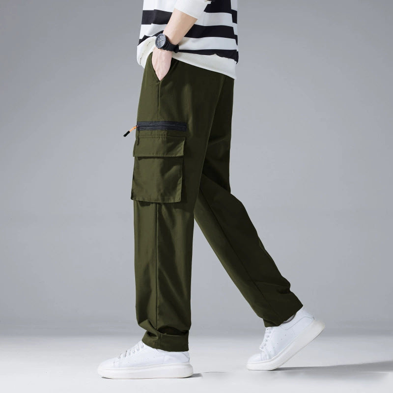 KZZ Men's Solid-Color Cargo Pants with Flap Pockets
