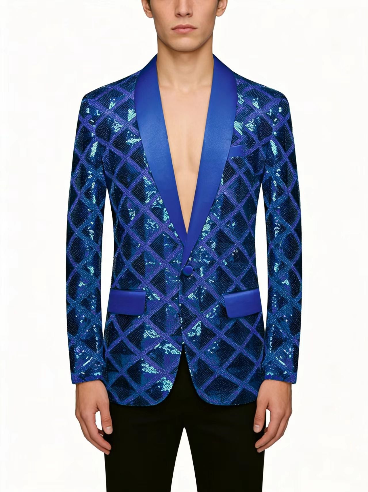 KZZ Men's Solid-Color Slim-Fit Sequin Blazer