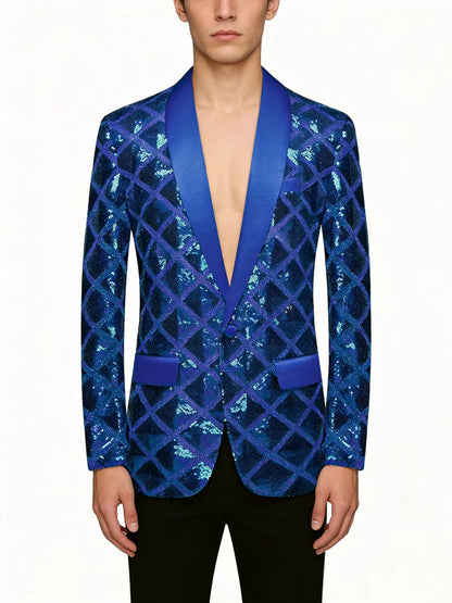 KZZ Men's Solid-Color Slim-Fit Sequin Blazer
