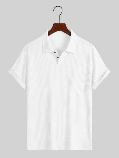 KZZ Men's solid color pique knit polo shirt