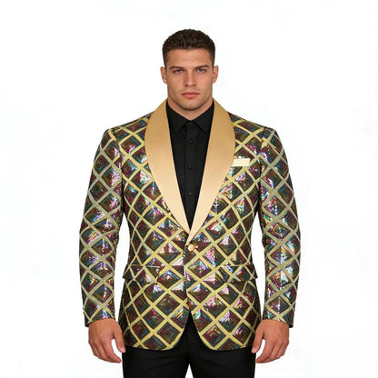 KZZ Men's Solid-Color Slim-Fit Sequin Blazer