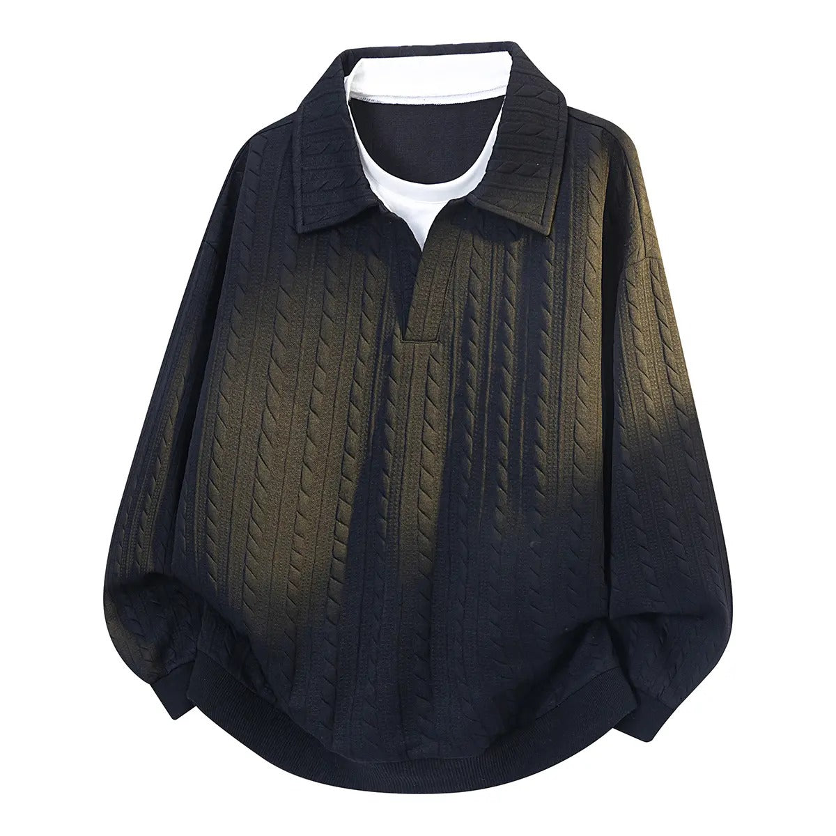 KZZ Men's Casual Sports Suit Jacquard Texture Long Sleeve Sweatshirt Set