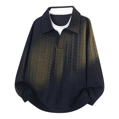 KZZ Men's Casual Sports Suit Jacquard Texture Long Sleeve Sweatshirt Set