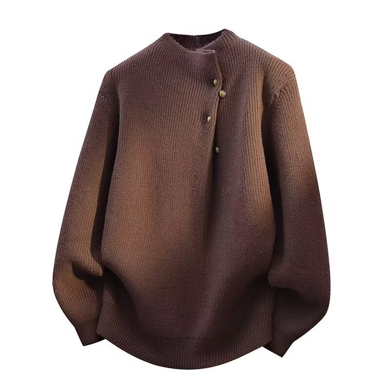KZZ Fashionable men's retro casual thick turtleneck pullover knit sweater