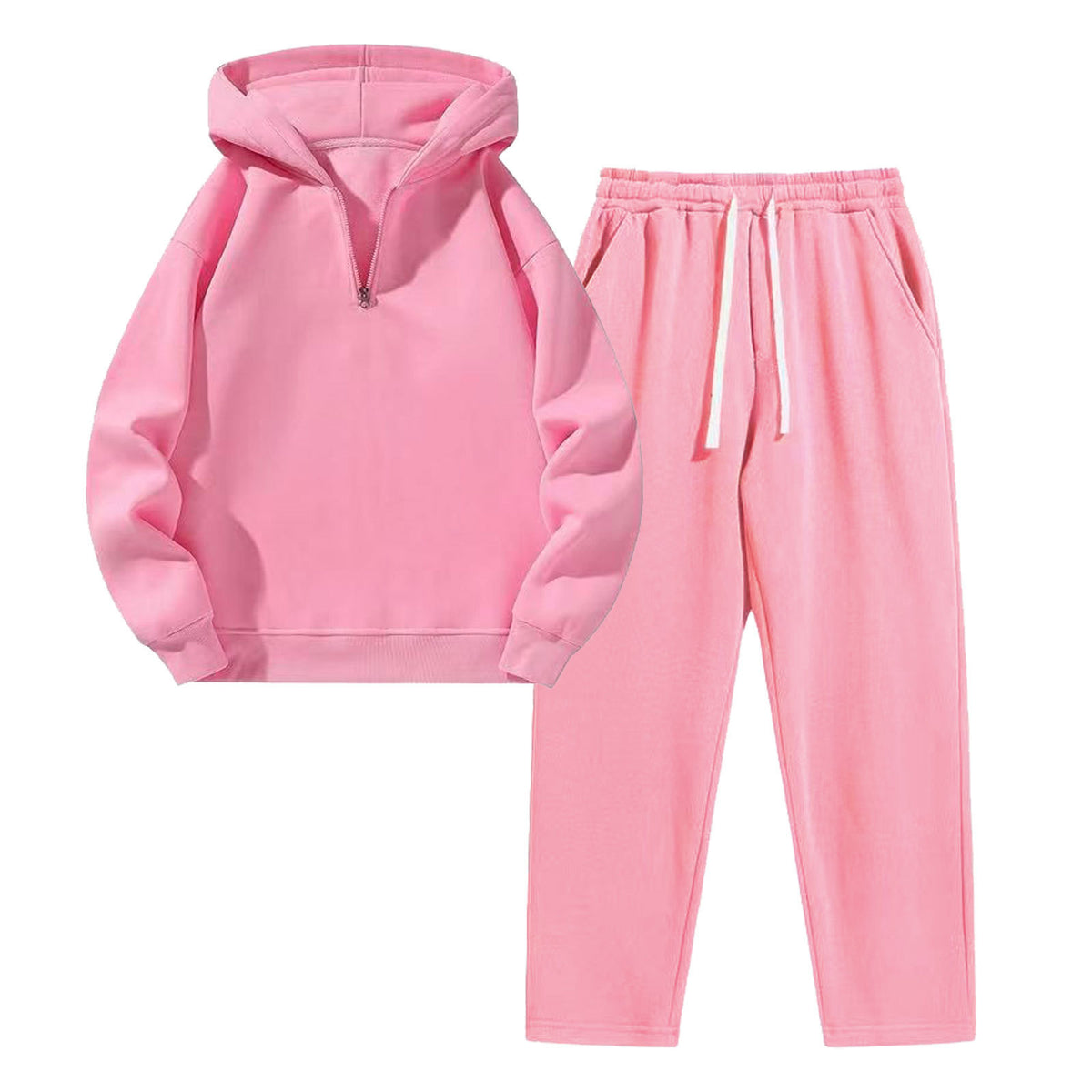 KZZ Men's solid color half zipper hooded casual pants two-piece set