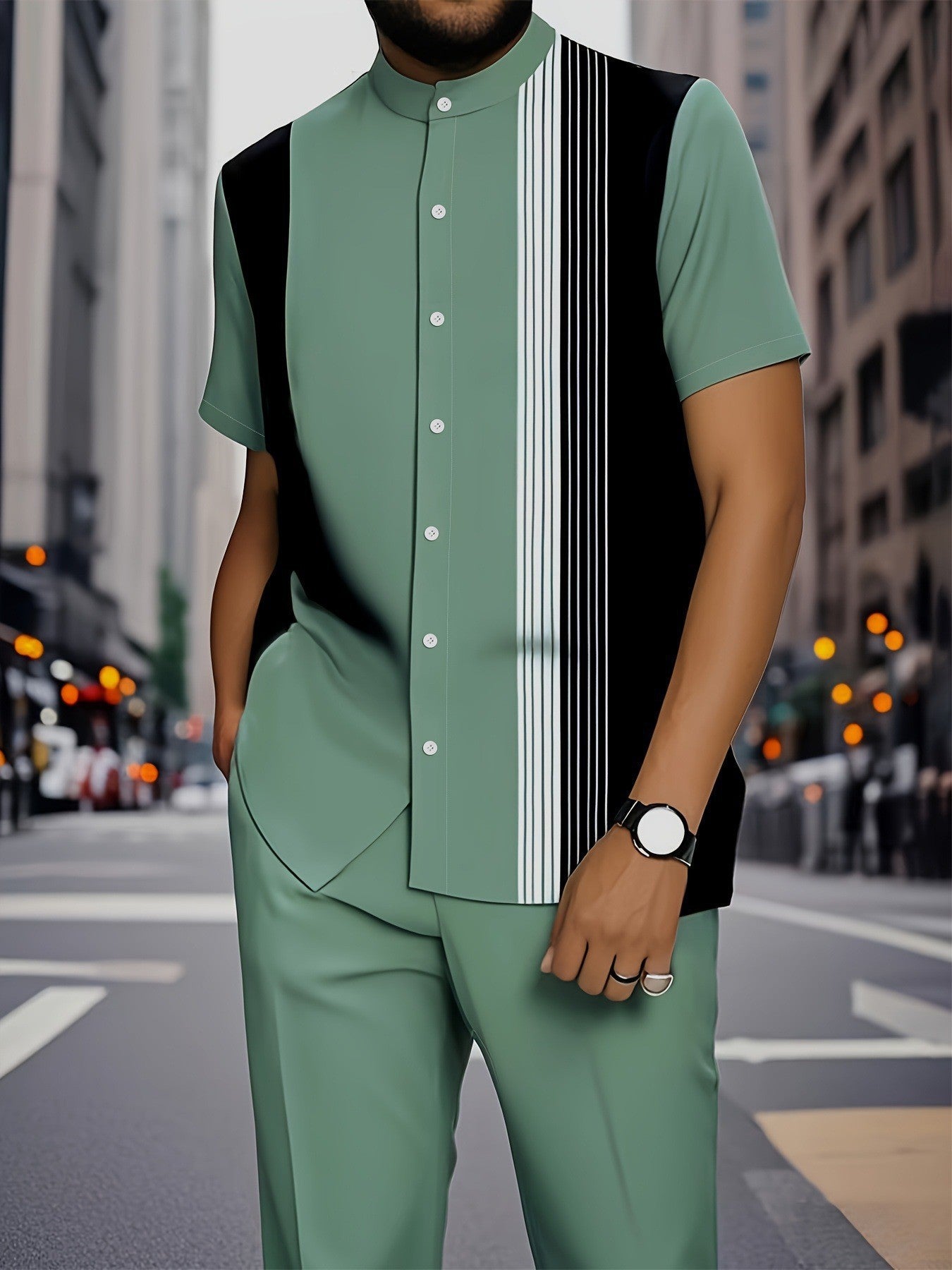KZZ Men's Classic Striped Artistic Print Suit