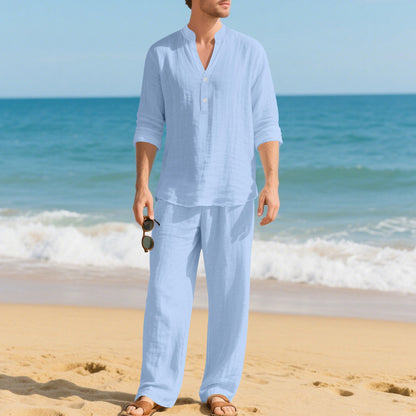 KZZ Men's solid-color linen set