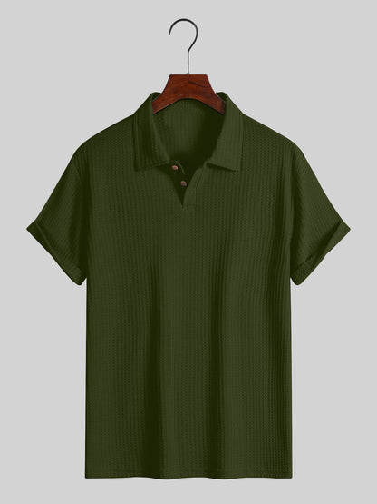 KZZ Men's solid color pique knit polo shirt