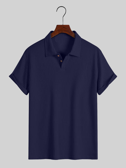 KZZ Men's solid color pique knit polo shirt