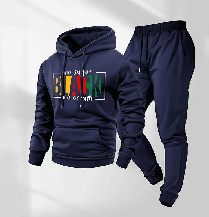 KZZ Men's casual sports long-sleeved hooded jacket and trousers