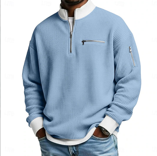 KZZ Men's stand-up collar color-blocked zip-up long-sleeved sweatshirt