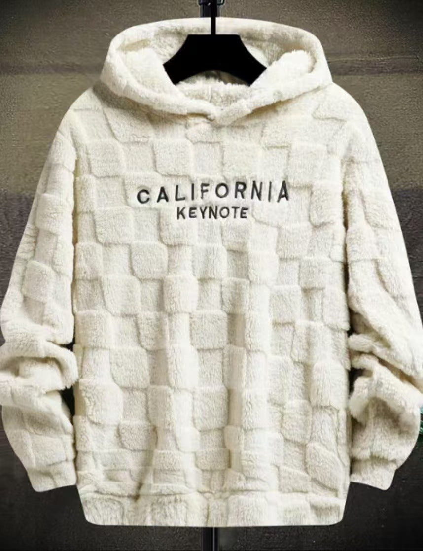 KZZ NewYork Hoodie Men's Letter Embroidery Pocket Textured Flannel Hoodie