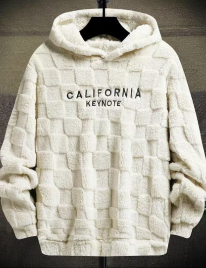 KZZ NewYork Hoodie Men's Letter Embroidery Pocket Textured Flannel Hoodie