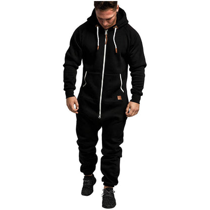 KZZ Men's Hooded Fleece Jumpsuit