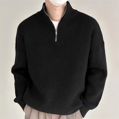 KZZ Men's Flannel Ribbed Turtleneck Half-Zip Sweater