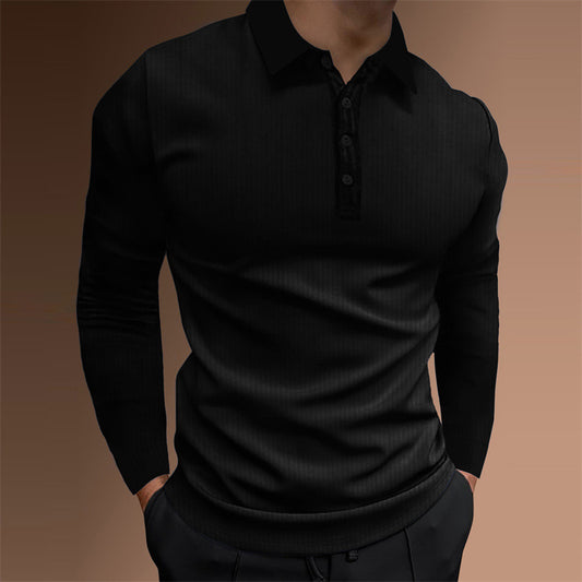 KZZ Men's Solid Color Button Polo Shirt, Regular Fit Casual Long Sleeve Top