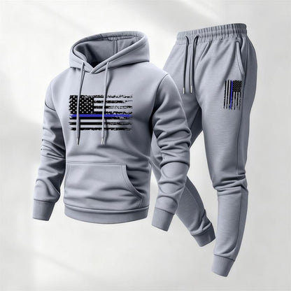 KZZ Men's America Flag Printed Hoodie and Drawstring Sweatpants Set