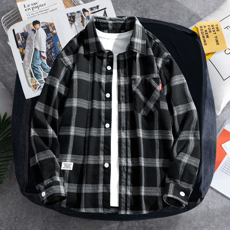 KZZ Casual Vintage Plaid Long Sleeve Shirt