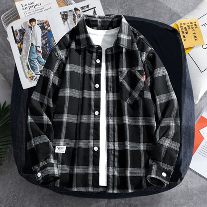 KZZ Casual Vintage Plaid Long Sleeve Shirt