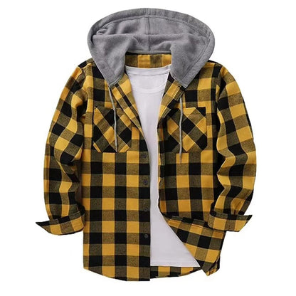 KZZ Plaid Patchwork Button Front Hooded Jacket