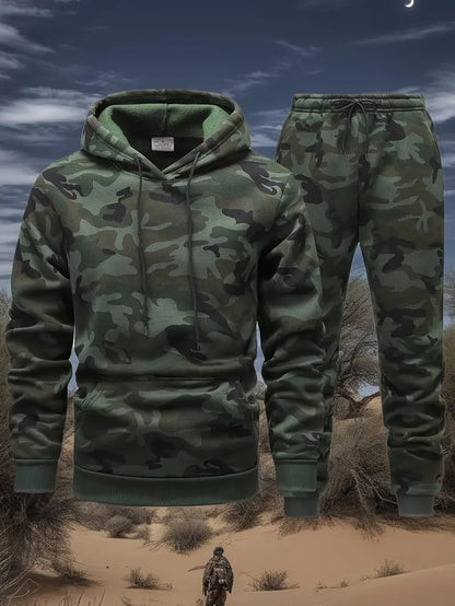 KZZ Men's Camouflage Hoodie Long Sleeve Pullover, Cuffed Jogger Pants Set