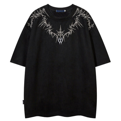 KZZ Men's Graphic Embroidery Drop Shoulder Tee
