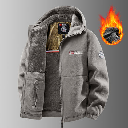 KZZ Men's Heavyweight Double Sided Fleece Jacket with Full Zip Closure & Hood Thick Winter Warm Coat