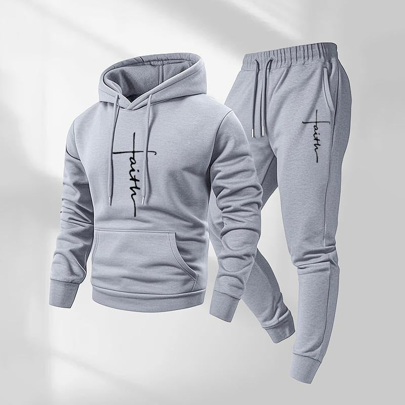 KZZ Printed Hoodie and Drawstring Sweatpants Set