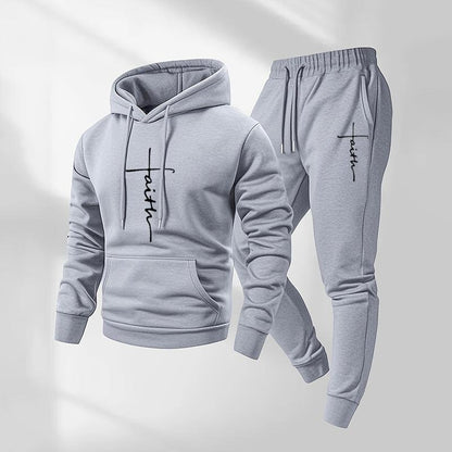 KZZ Printed Hoodie and Drawstring Sweatpants Set