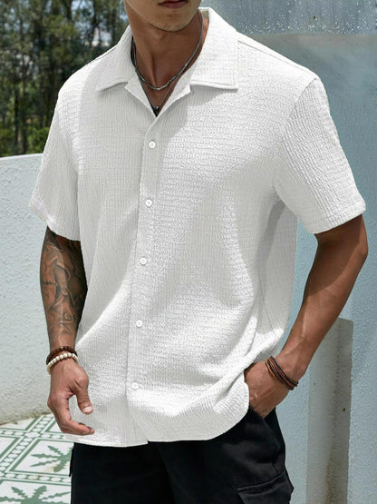 KZZ Men's Casual Button Down Textured Button Front Shirt