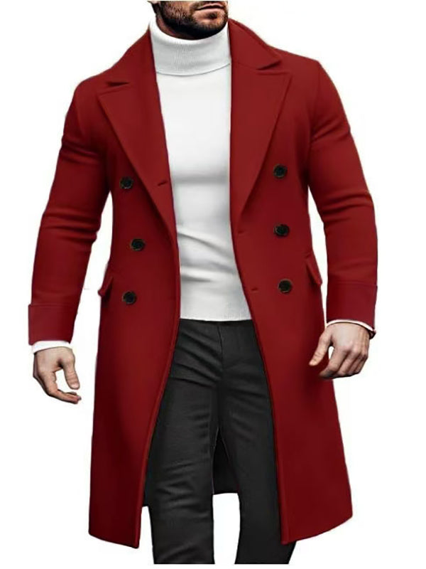 KZZ Men's Notch Lapel Double Breasted Long Trench Coat