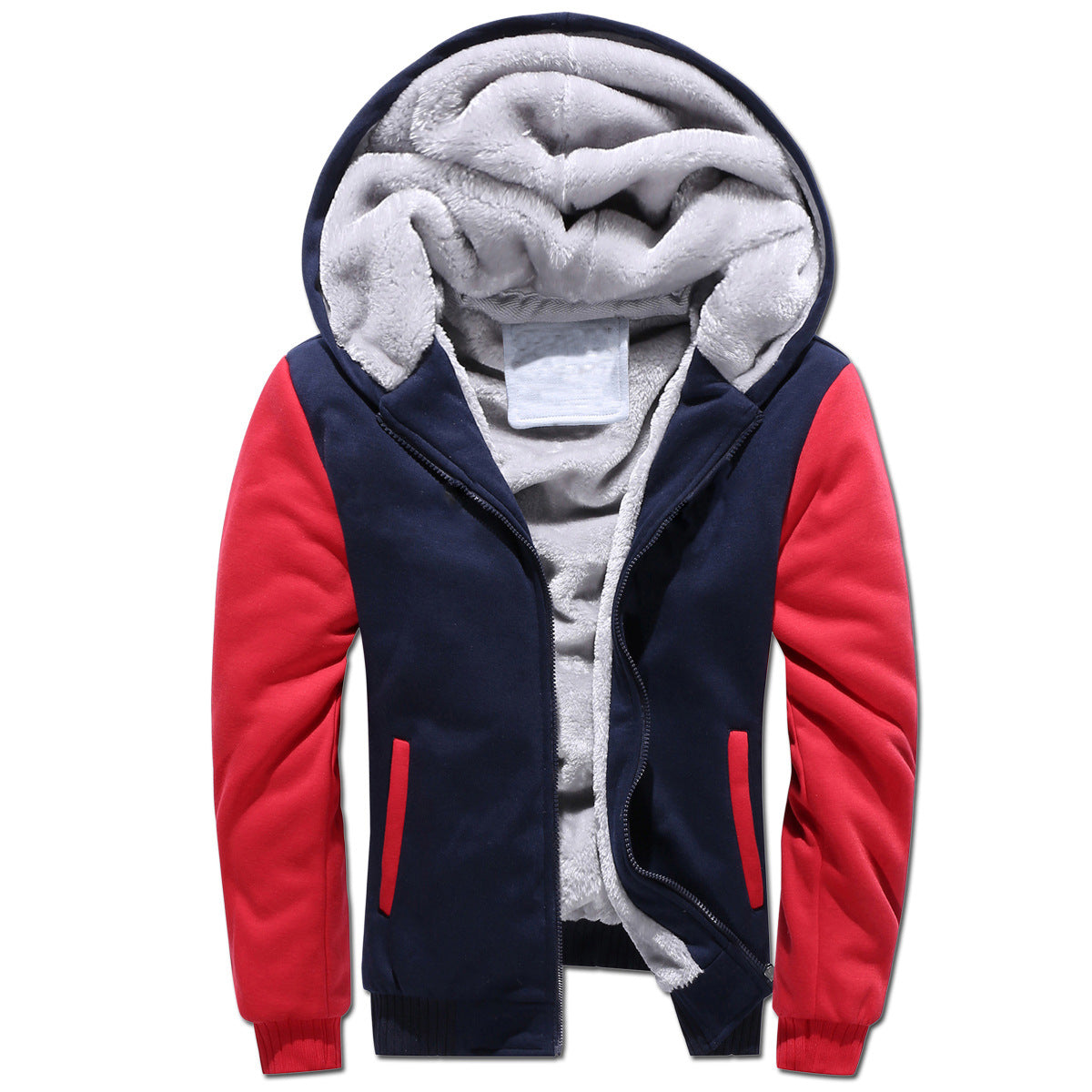 KZZ Thickened Fleece Solid Color Hooded Cardigan - Men's Winter Sweatshirt Jacket