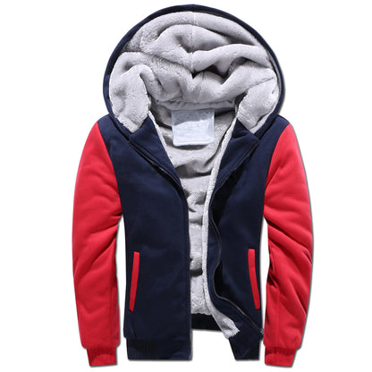 KZZ Thickened Fleece Solid Color Hooded Cardigan - Men's Winter Sweatshirt Jacket