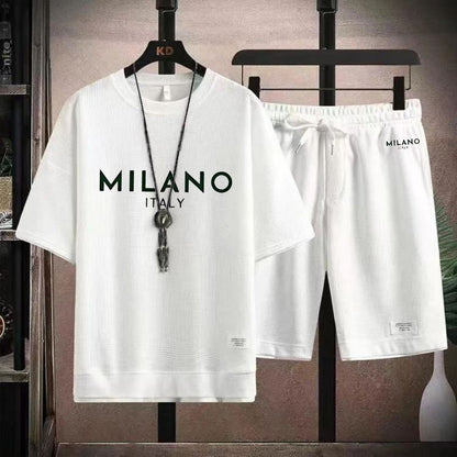 KZZ Men's Milano print drawstring shorts set