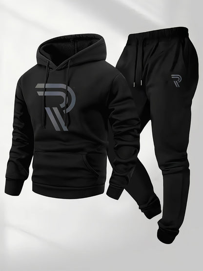 KZZ Men's sports two-piece hooded sweatshirt and pants set