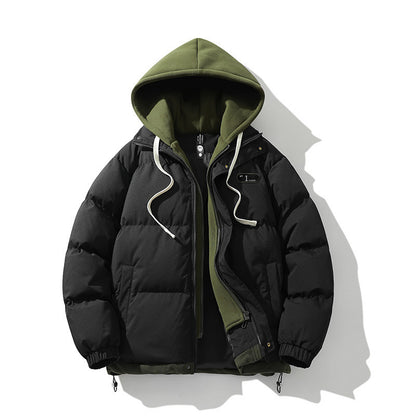 KZZ Hooded Casual Winter Men's Jacket Fake Two-Piece Design Detachable Hat
