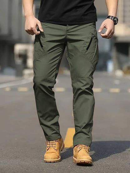 KZZ Men's Solid Color Flap Pocket Zipper Fly Cargo Pants without Belt Accessories