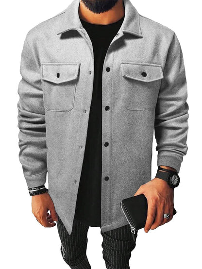 KZZ Men's Simple Woolen Jacket Coat, Fashion Casual Design
