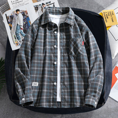 KZZ Casual Vintage Plaid Long Sleeve Shirt
