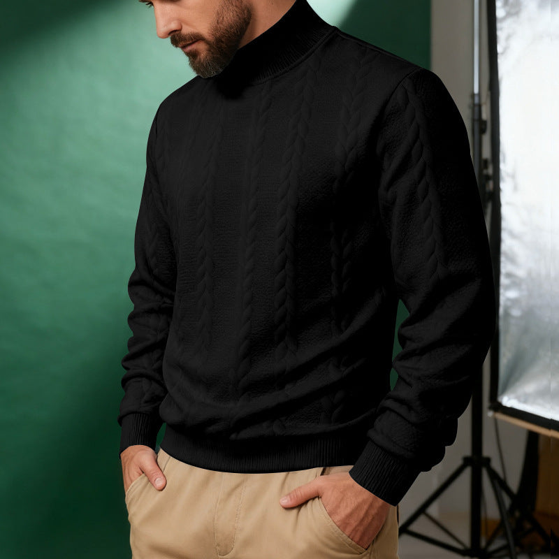 KZZ Men's solid color knitted jacquard turtleneck sweater