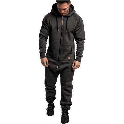 KZZ Men's Hooded Fleece Jumpsuit