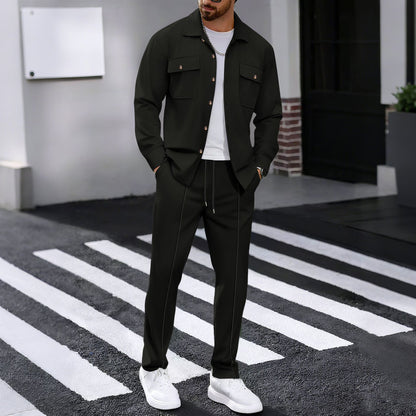 KZZ Men's Long Sleeve Shirt & Drawstring Pants Set