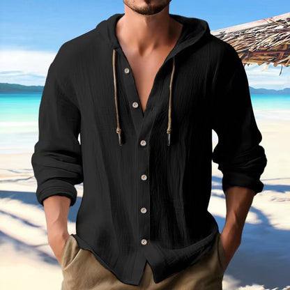 KZZ Men's Casual Long-Sleeve Hooded Shirt
