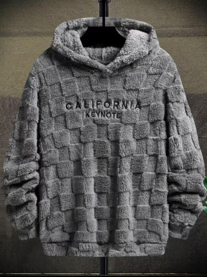 KZZ NewYork Hoodie Men's Letter Embroidery Pocket Textured Flannel Hoodie