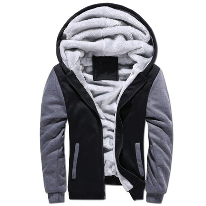 KZZ Thickened Fleece Solid Color Hooded Cardigan - Men's Winter Sweatshirt Jacket