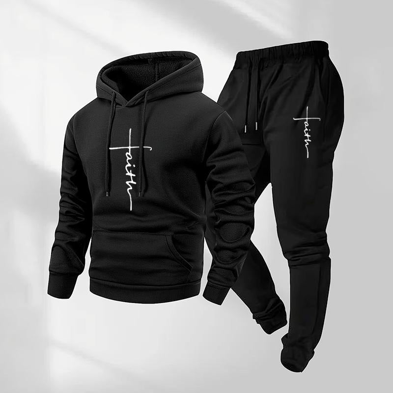 KZZ Printed Hoodie and Drawstring Sweatpants Set