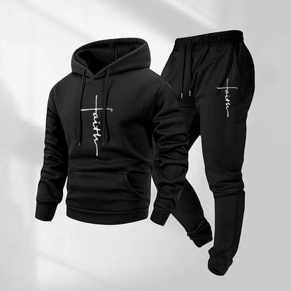 KZZ Printed Hoodie and Drawstring Sweatpants Set
