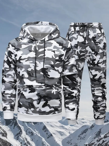 KZZ Men's Camouflage Hoodie Long Sleeve Pullover, Cuffed Jogger Pants Set